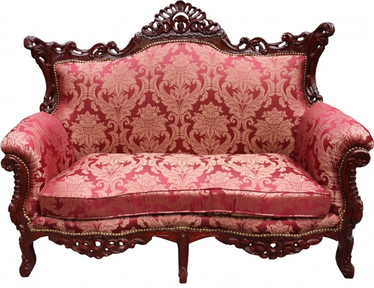 Baroque 2 Seater Sofa Master Bordeaux Pattern / Brown Red - Living Room Couch Furniture Lounge