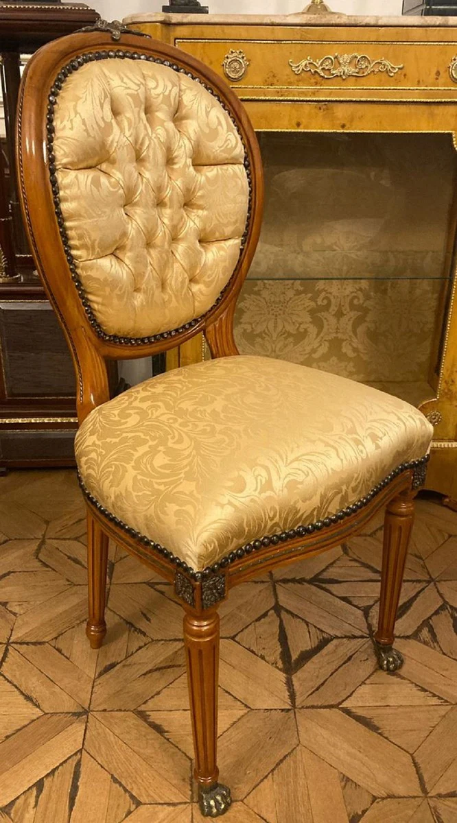 Luxury Baroque Dining Room Chair Gold Pattern / Brown / Antique Brass - Handmade Solid Wood Chair with Lion Feet - Baroque Style Kitchen Chair - Baroque Dining Room Furniture - Noble & Ornate