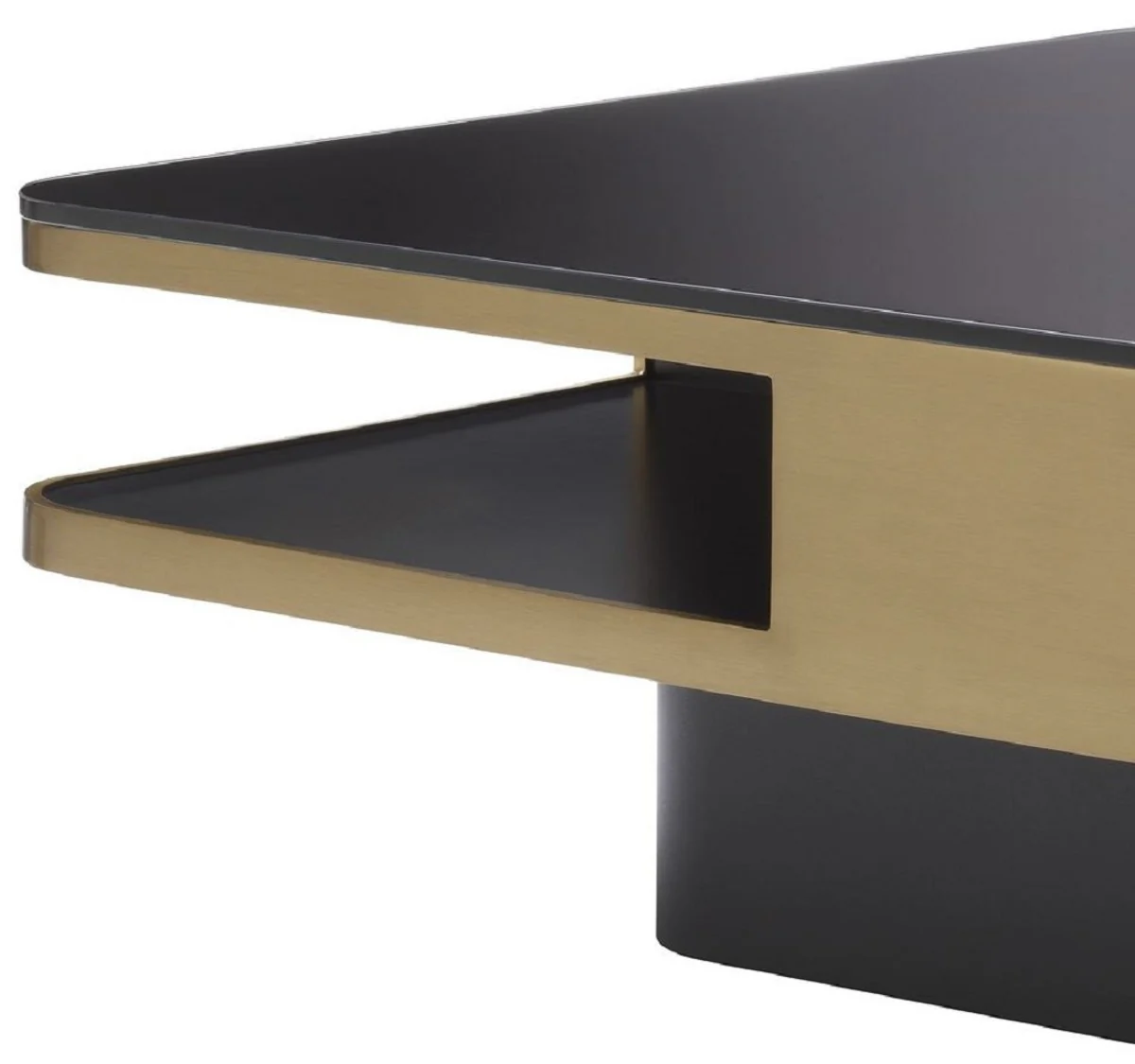 Luxury coffee table brass / black 89.5 x 89.5 x H. 33.5 cm - Living room table with glass top - Living room furniture - Luxury furniture
