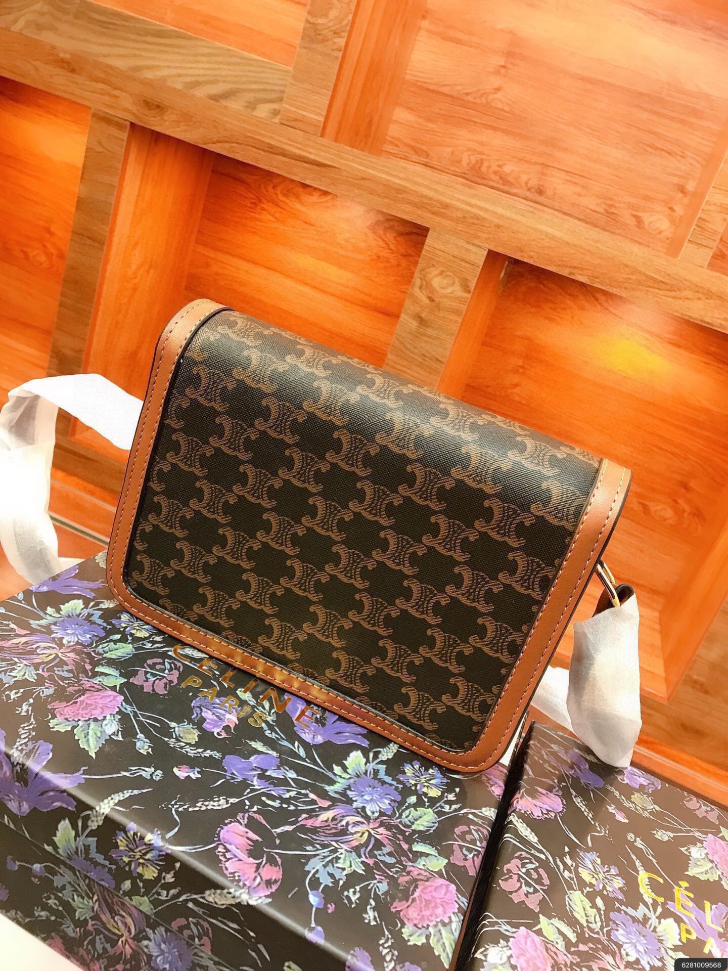 CLASSIQUE TRIOMPHE BAG IN TRIOMPHE CANVAS AND CALFSKIN TAN - Top Club