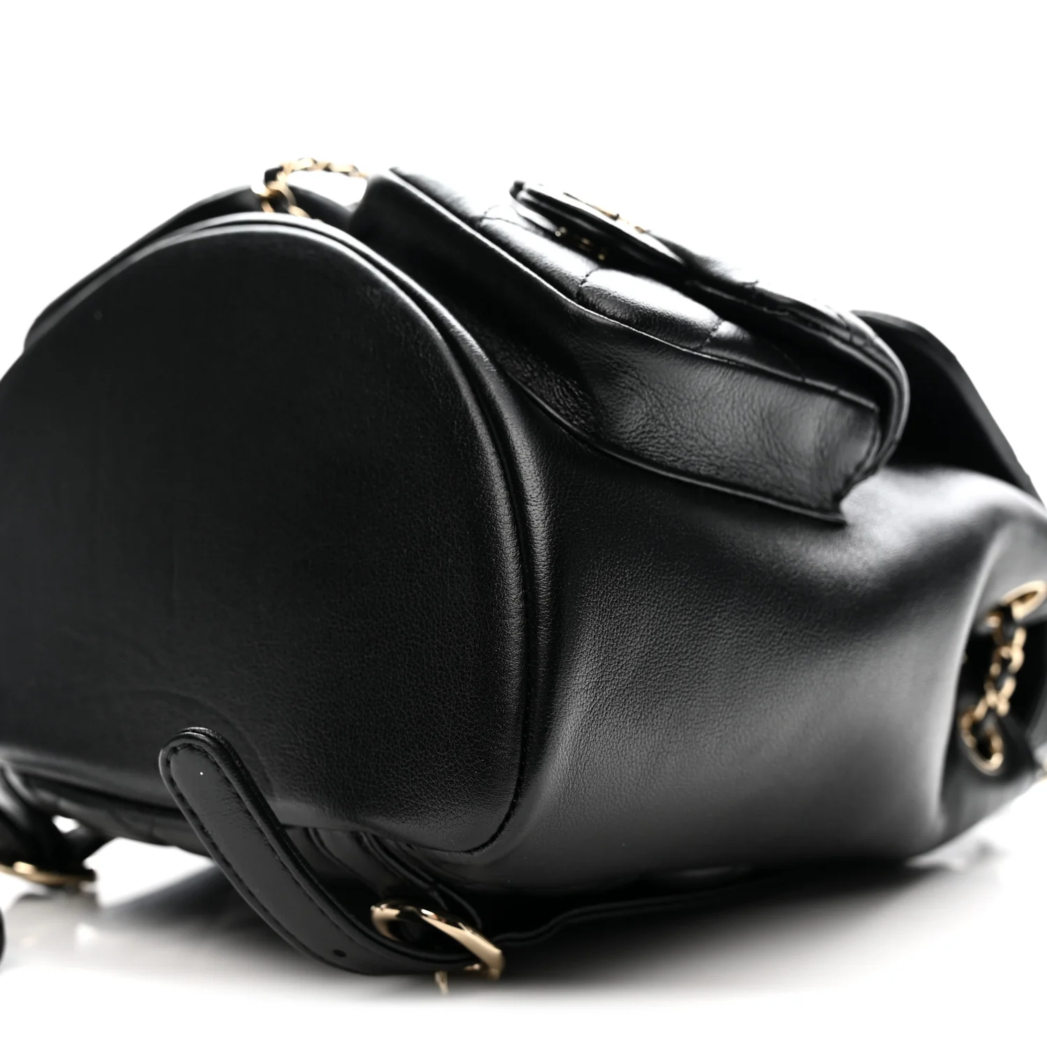 Shiny Caviar Quilted Medium Duma Pockets Drawstring Backpack Black - Top Club