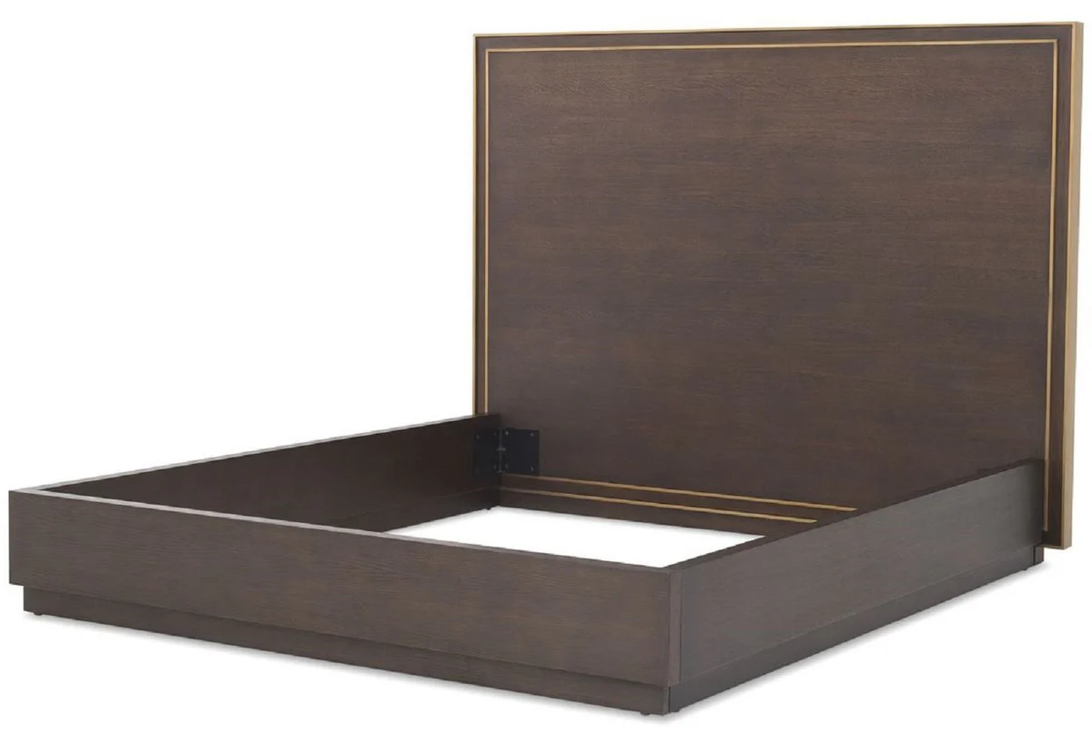 Luxury double bed brown / brass 186 x 224.5 x H. 155.5 cm - Modern solid wood bed with headboard - Bedroom furniture