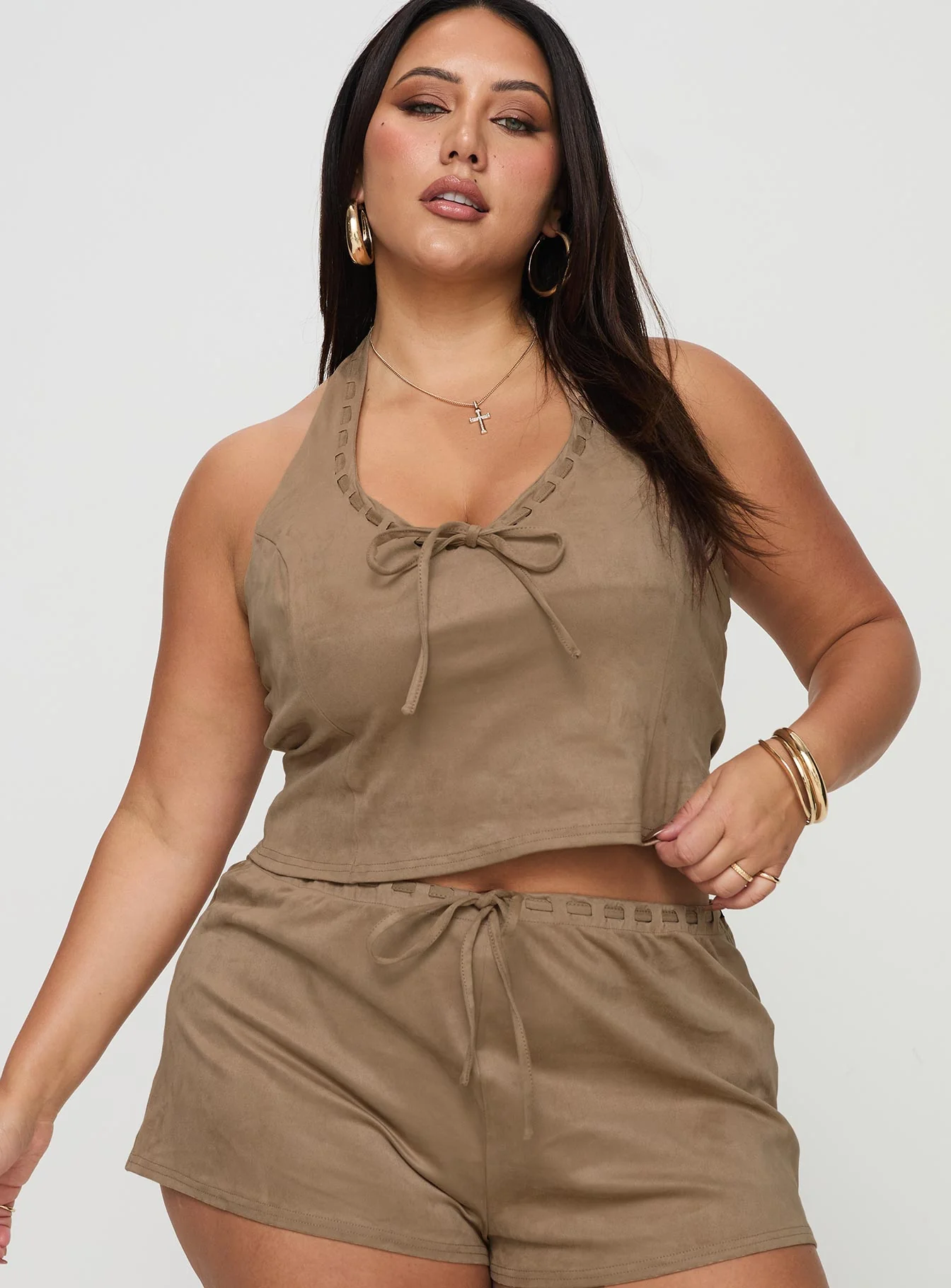Eternal Youth Faux Suede Top Taupe Curve