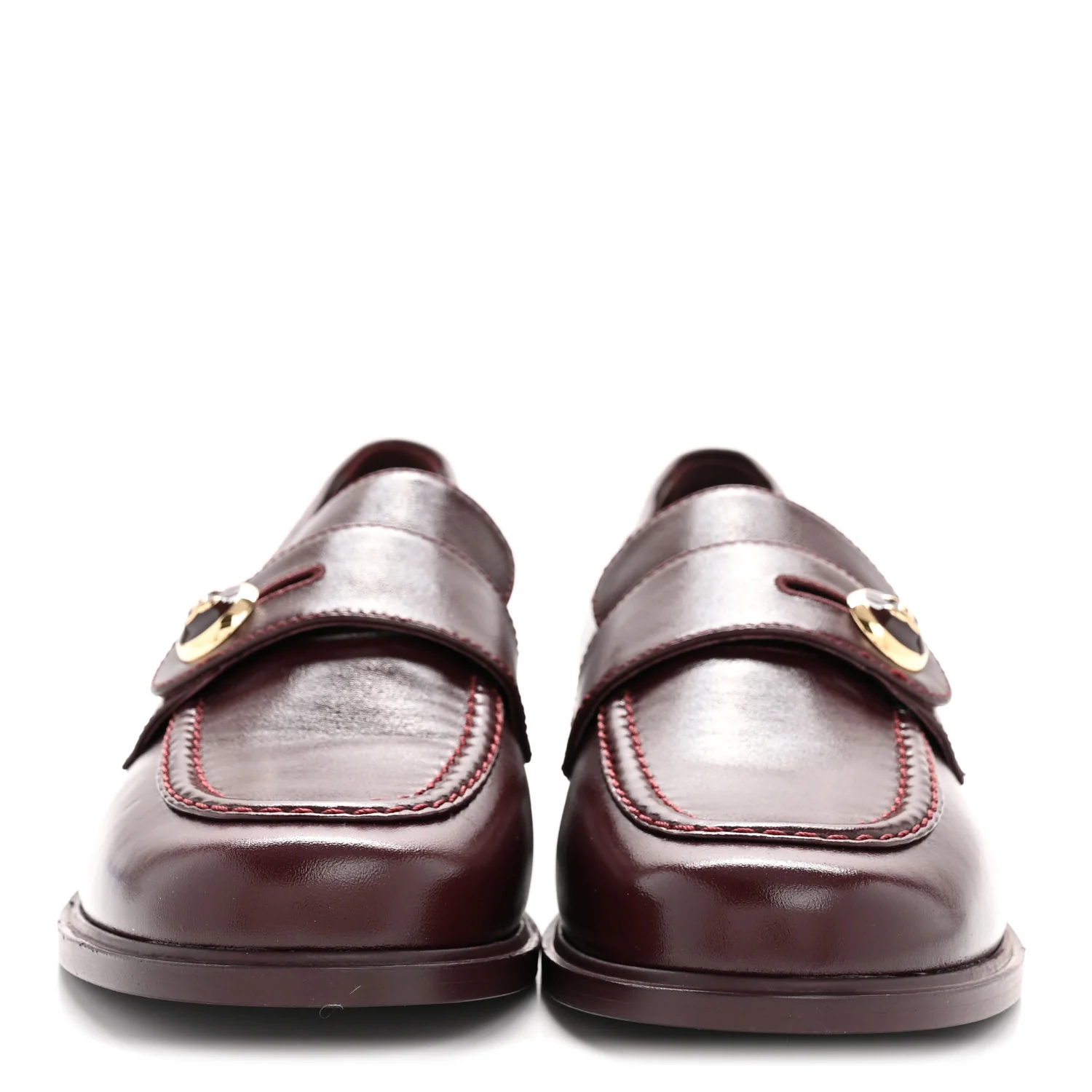 Shiny Calfskin CC Mocassin Loafers 39 Burgundy - Top Club
