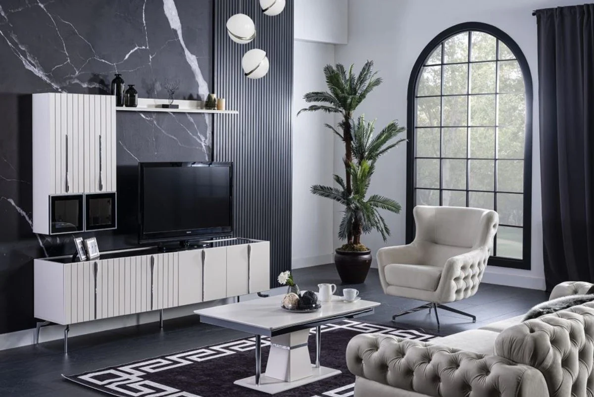 Luxury Art Deco coffee table white / gray / silver 102 x 70 x H. 47 cm - Rectangular living room table - Luxury living room furniture