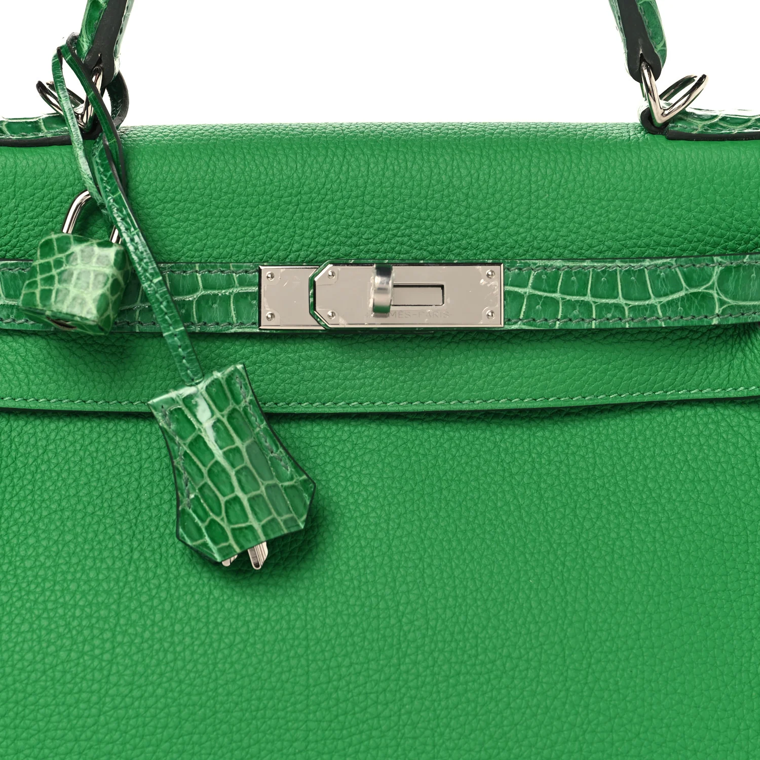 Togo Shiny Niloticus Crocodile Kelly Retourne Touch 28 Bambou - Top Club