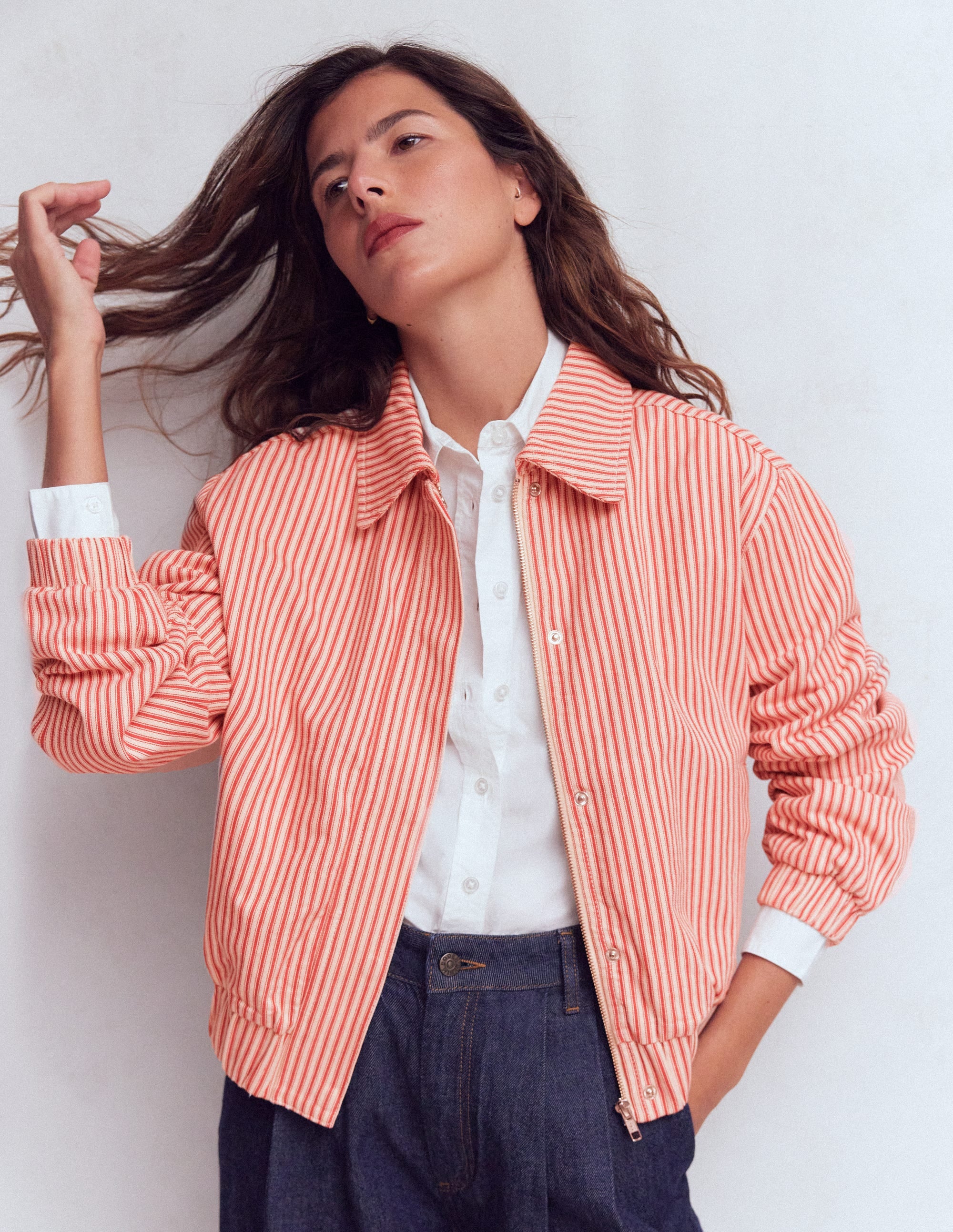 Harringtonjacke-Rot Straßenbahn Streifen