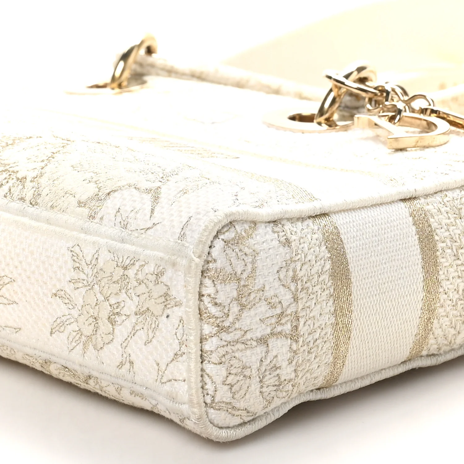 Canvas Embroidered Medium Jardin D'Hiver Lady D-Joy White Gold - Top Club