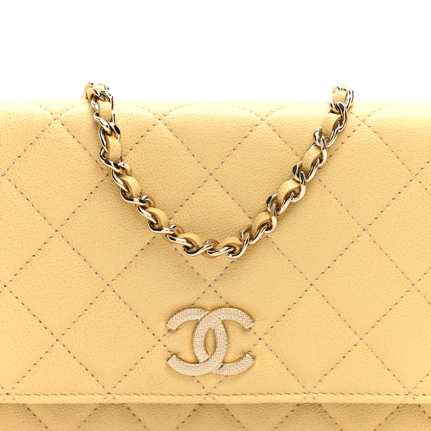Caviar Quilted Studded CC Wallet on Chain WOC Yellow - Top Club