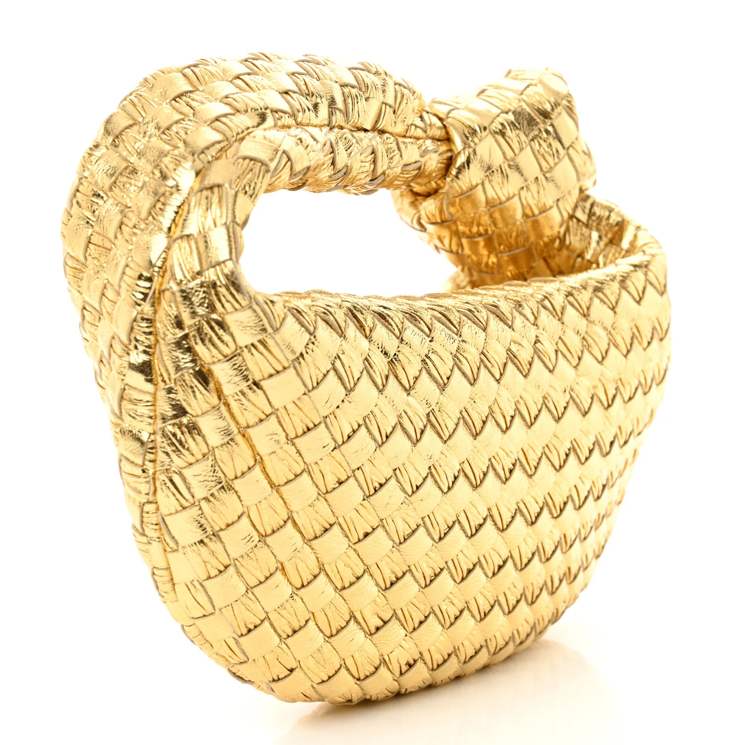 Laminated Calfskin Pressed Intreccio Mini Jodie Gold - Top Club