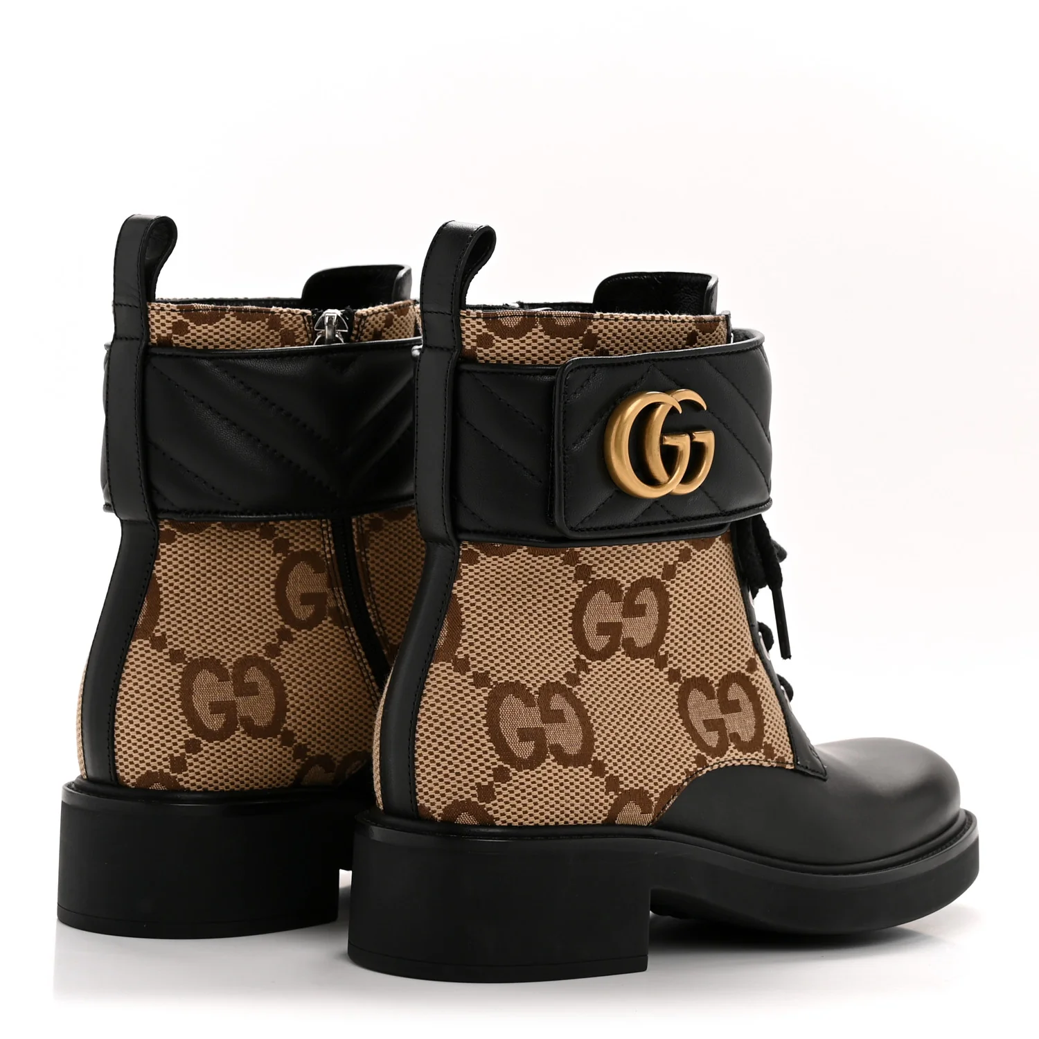 Flores Calfskin Monogram Maxi GG Nappa Matelasse Double G 40mm Ankle Boots 36.5 Black Camel Ebony - Top Club