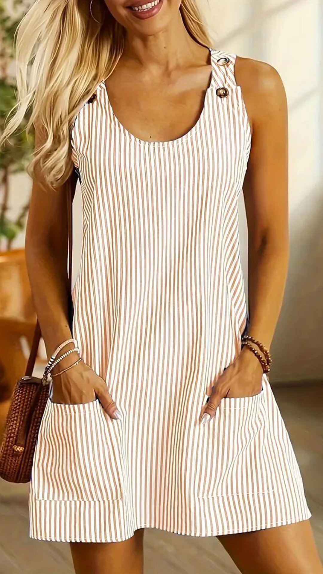 Women's Adjustable Strap Striped Loose Overall Mini Dress - Nordfashionstorm - Women's Clothing, Fashion for You - Nordfashionstorm.com