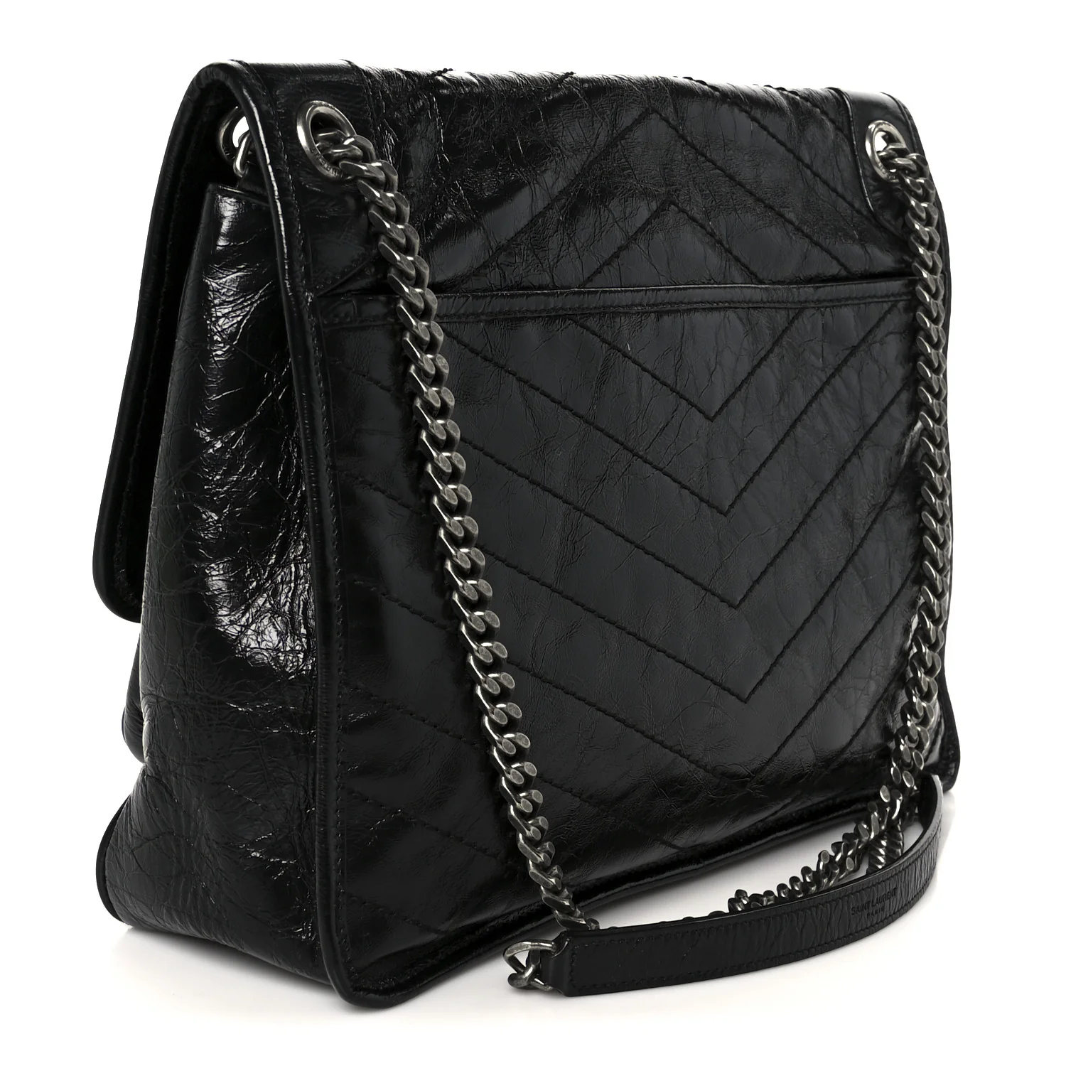 Crinkled Calfskin Matelasse Monogram Large Niki Chain Satchel Black - Top Club