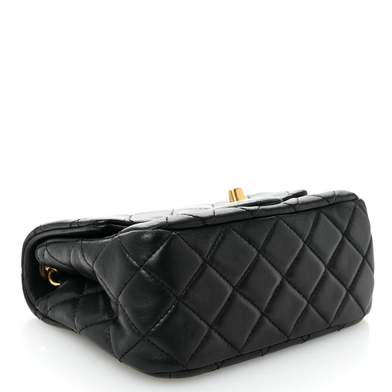 Lambskin Quilted Mini Pearl Crush Flap Black - Top Club