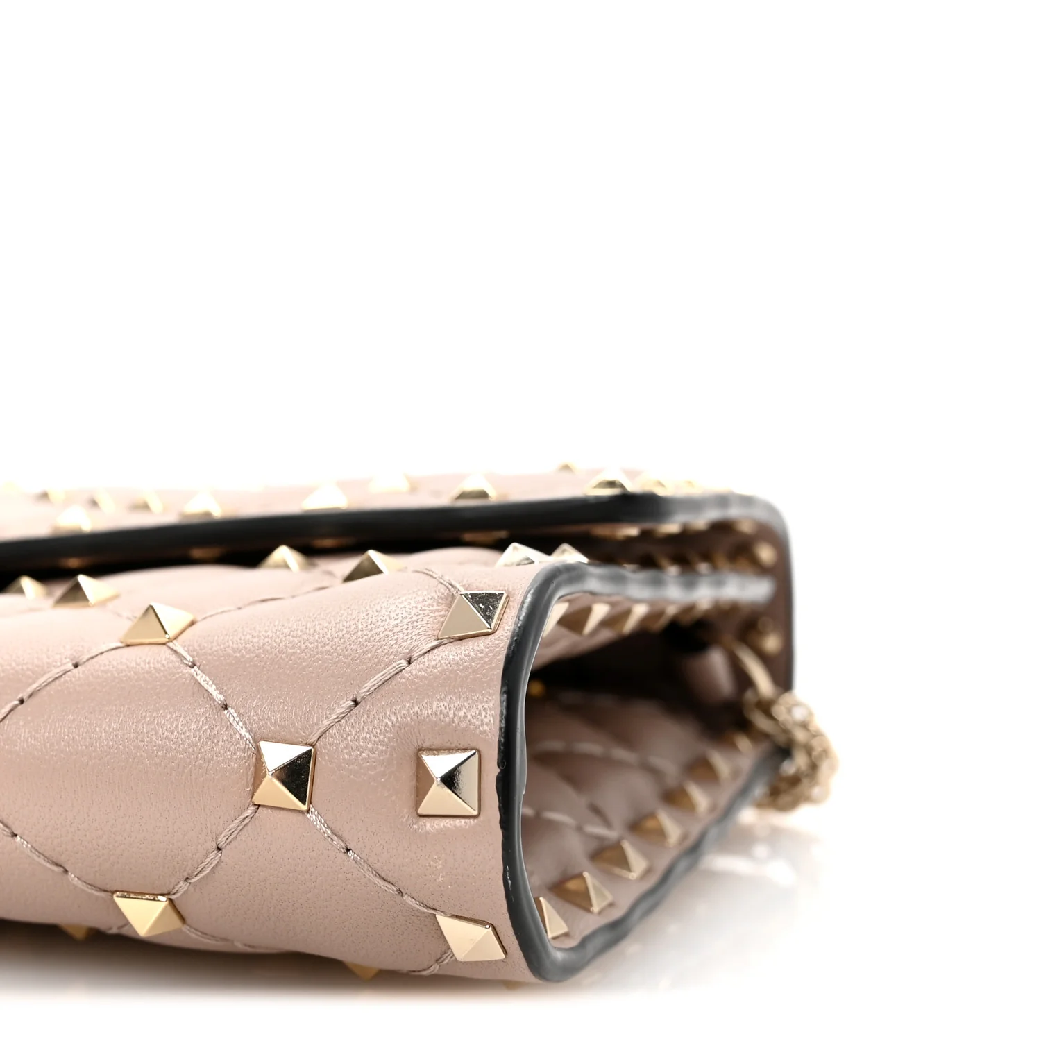 Lambskin Rockstud Spike Wallet on Chain Poudre - Top Club