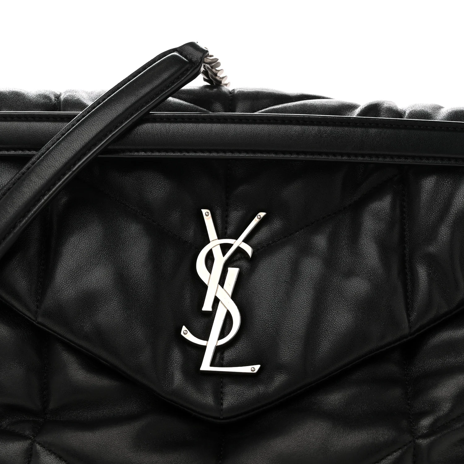 Lambskin Quilted Medium Loulou Puffer Monogram Chain Satchel Black - Top Club