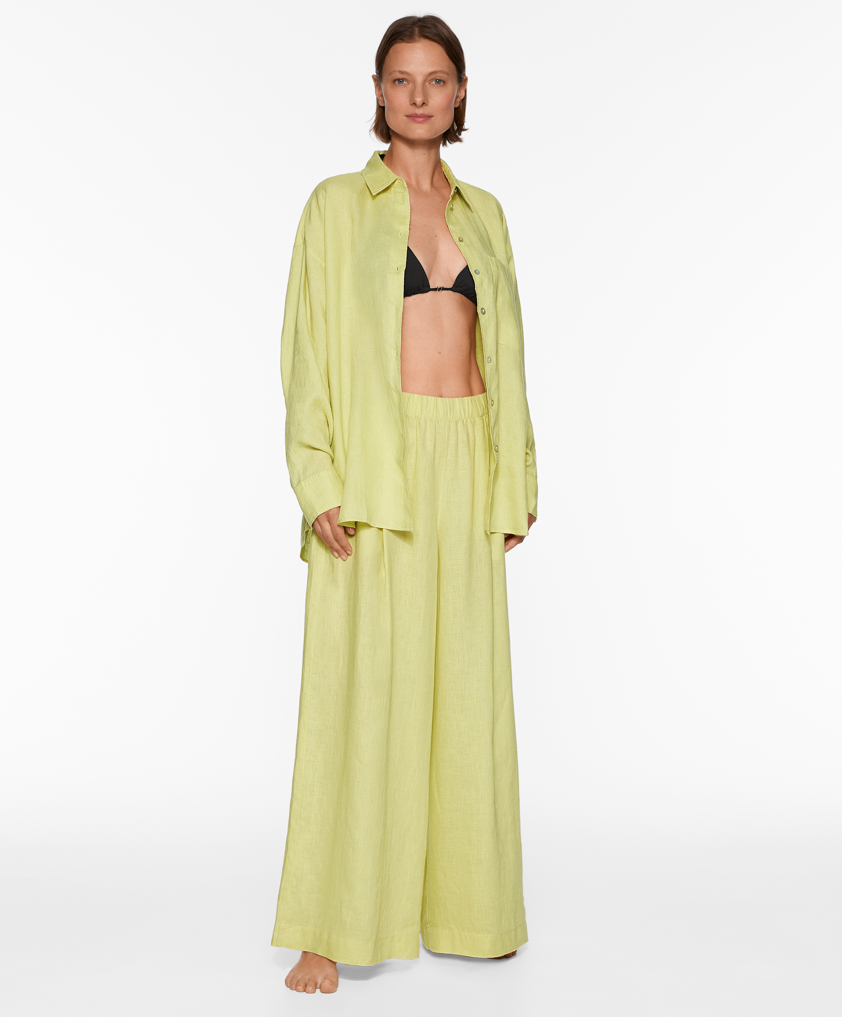 OYSHO 100% linen wide straight-leg trousers