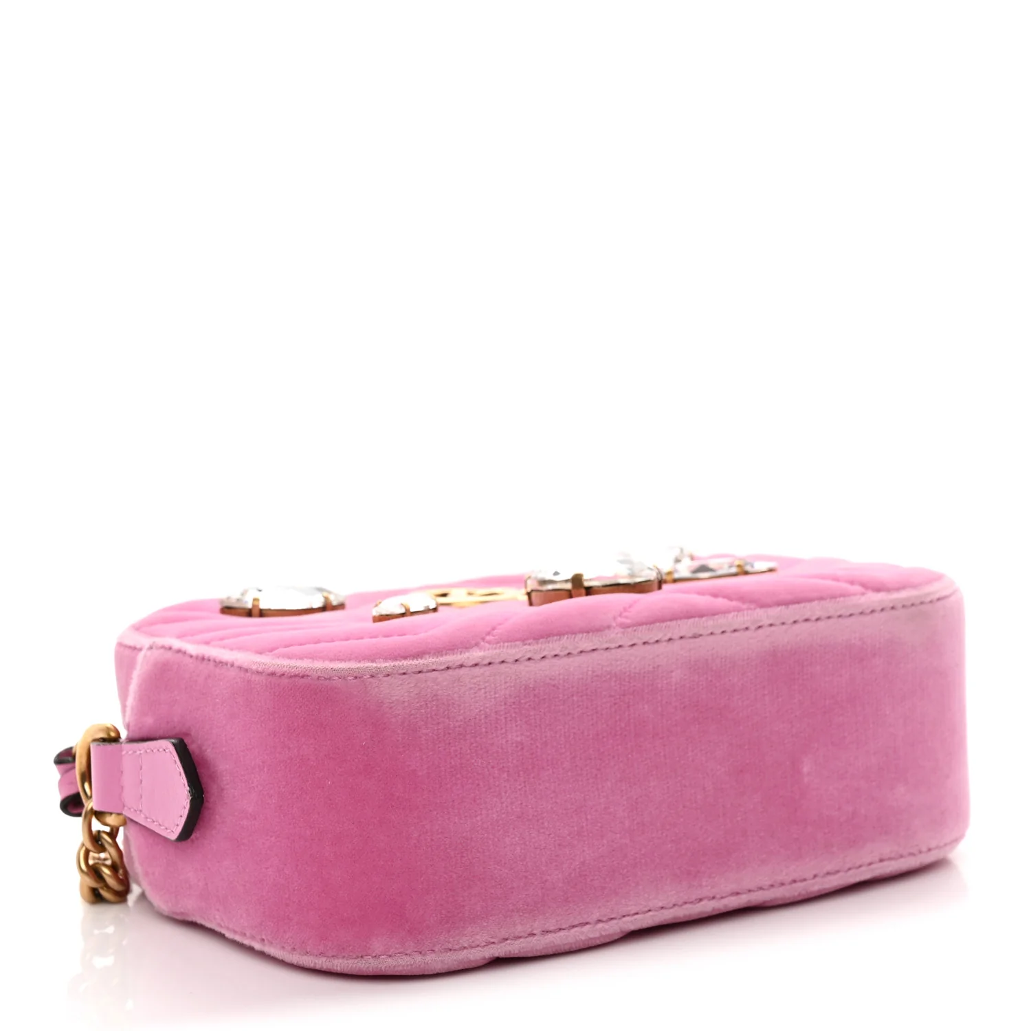 Velvet Matelasse Marquise Crystals Mini GG Marmont Chain Shoulder Bag Malva - Top Club