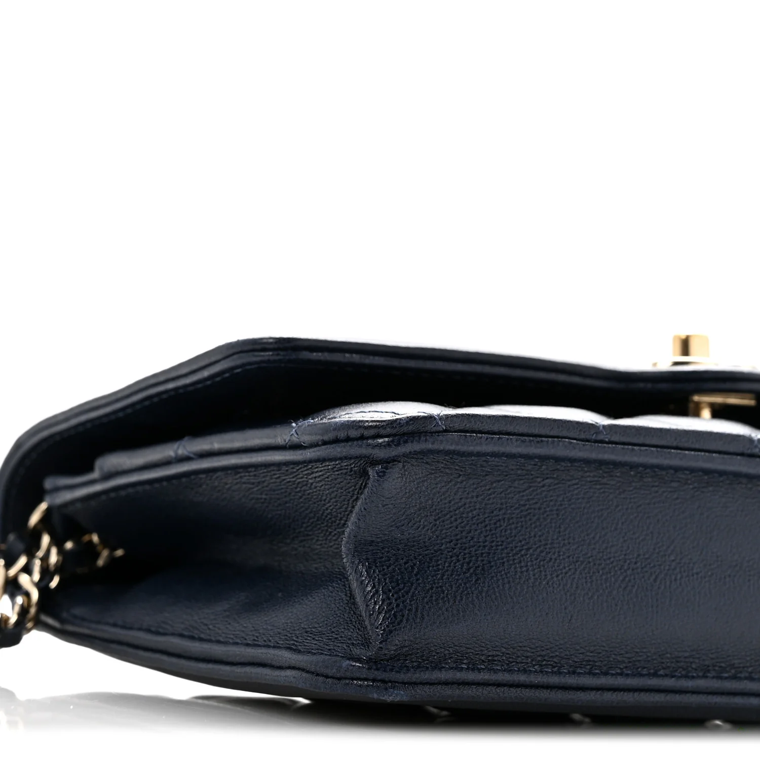 Lambskin Quilted Hold The Line Wallet On Chain WOC Dark Blue - Top Club