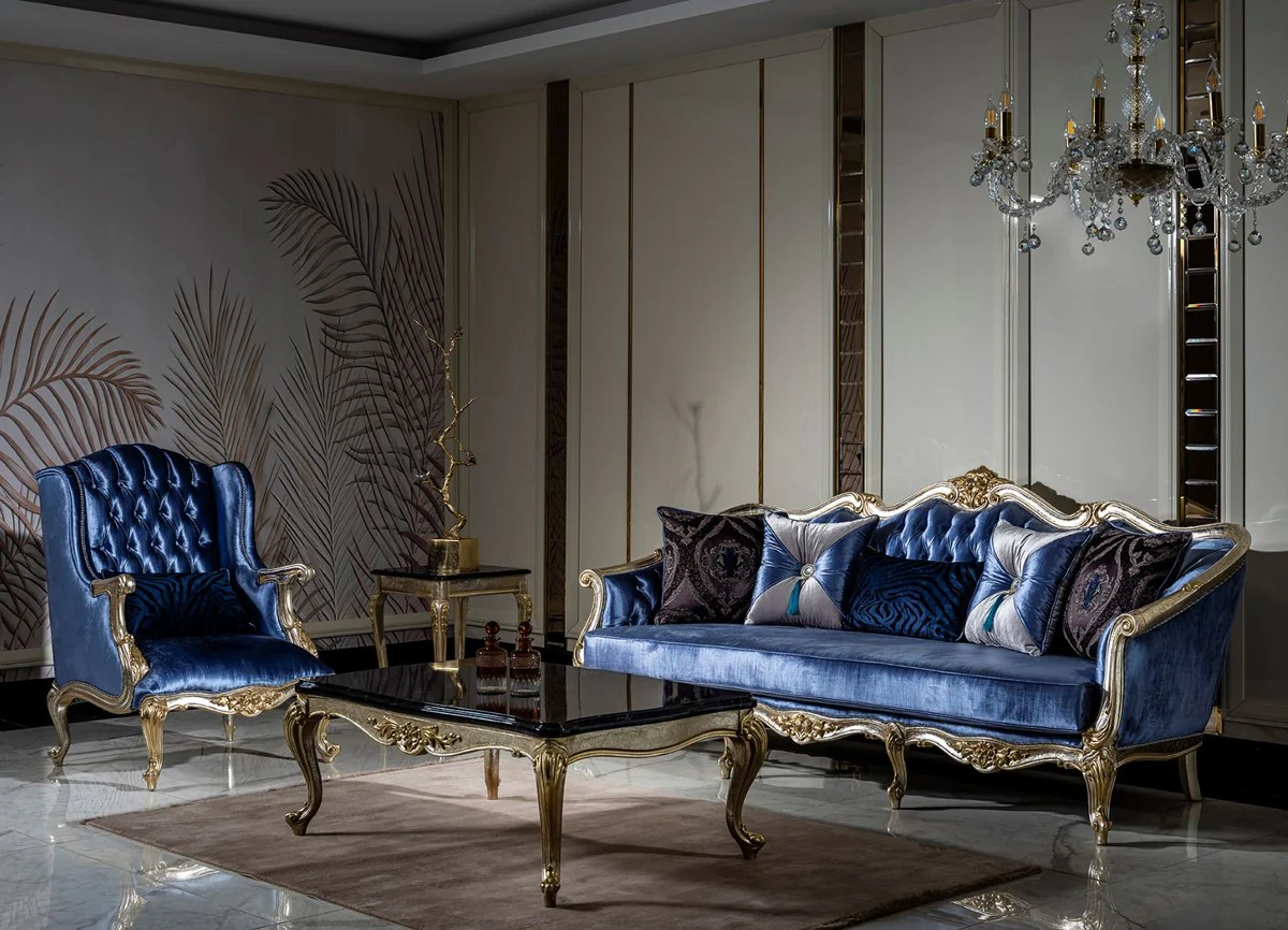 Luxury Baroque Coffee Table Black / Silver / Gold - Handmade Solid Wood Living Room Table - Living Room Furniture in Baroque Style