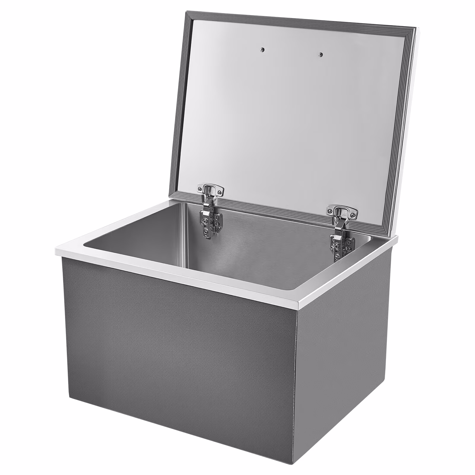 KFFKFF 20"L x 16"W x 13"H Drop-in Ice Chest 44.7 Quart 304 Stainless Steel Cooler with Hinged Lid, Large Capacity Outdoor Kitchen Ice Bar with Drain Pipe for Chilled Wine Beer