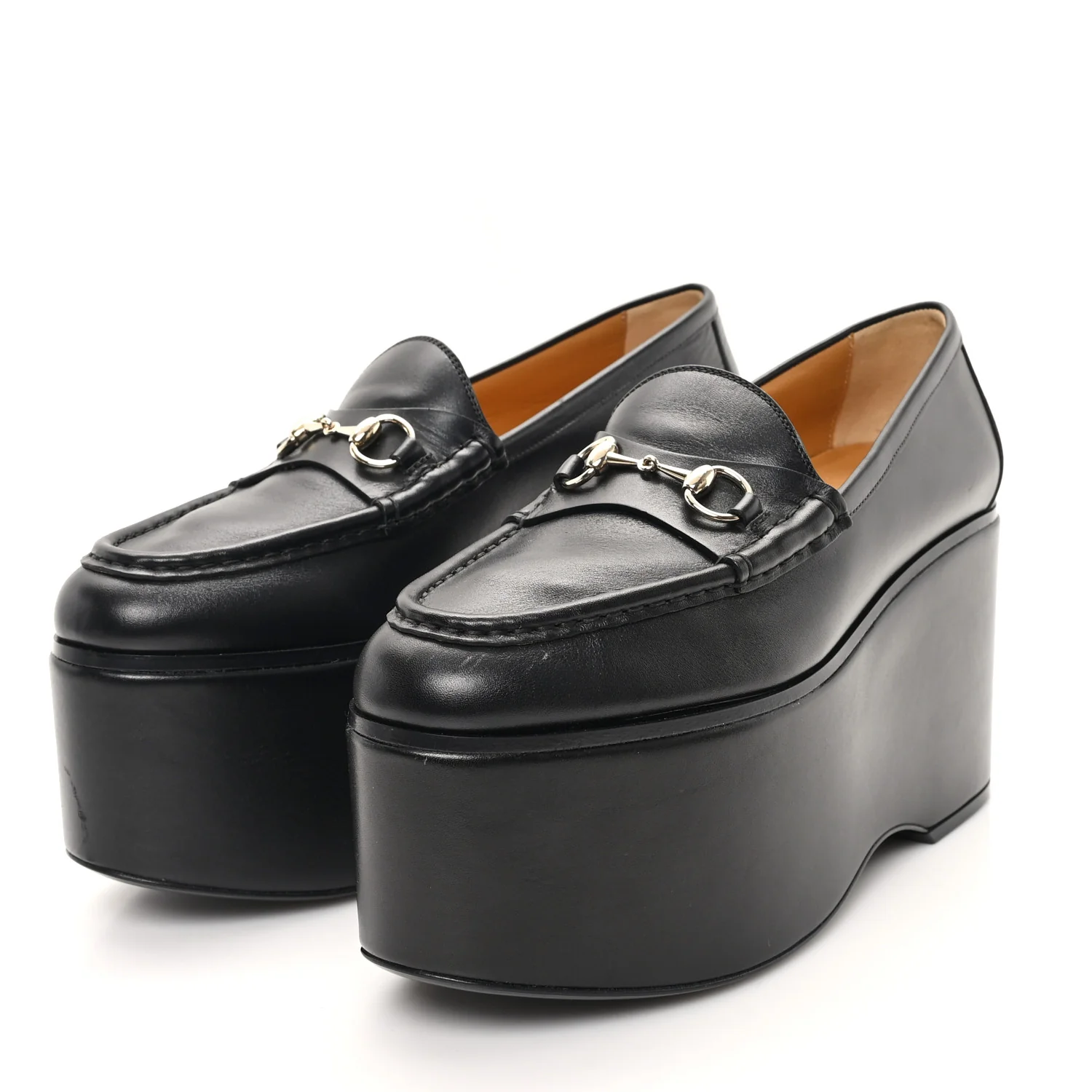 Ancora Calfskin Womens Horsebit Platform Loafers 39 Black - Top Club