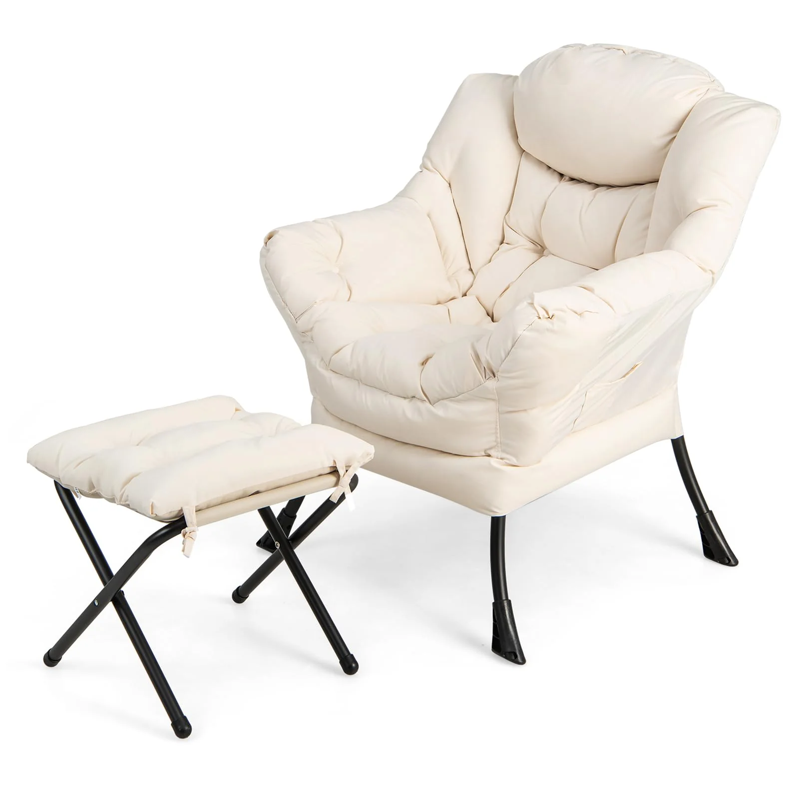 BEFOUNDLOVELY Lazy Sofa Chair with Ottoman, Upholstered Leisure Lounge Armchair with Folding Footrest, Side Storage Pocket