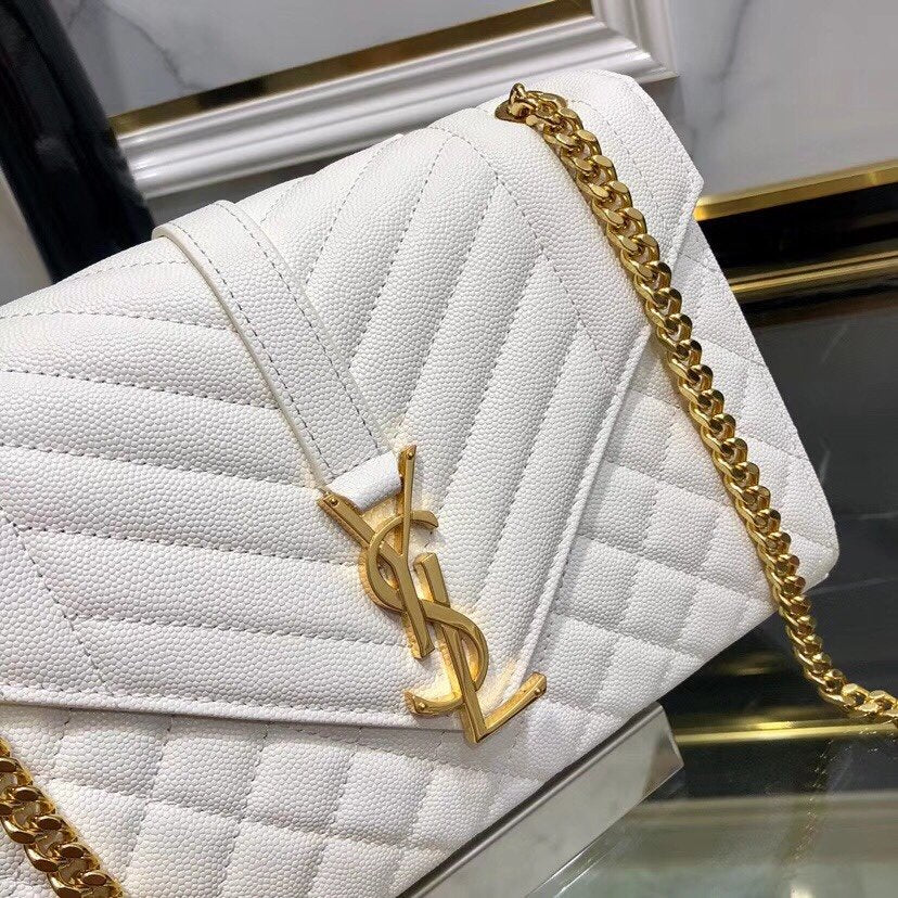 Y ENVELOPE MEDIUM BAG IN MIX MATELASS?? GRAIN DE POUDRE EMBOSSED LEATHER - Top Club