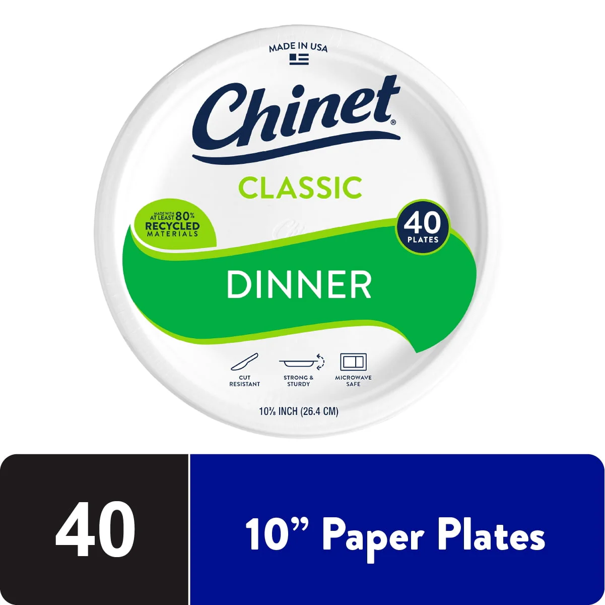 Chinet Classic? Premium Dinner Paper Plates, White, 10 3/8 ? 40 Count