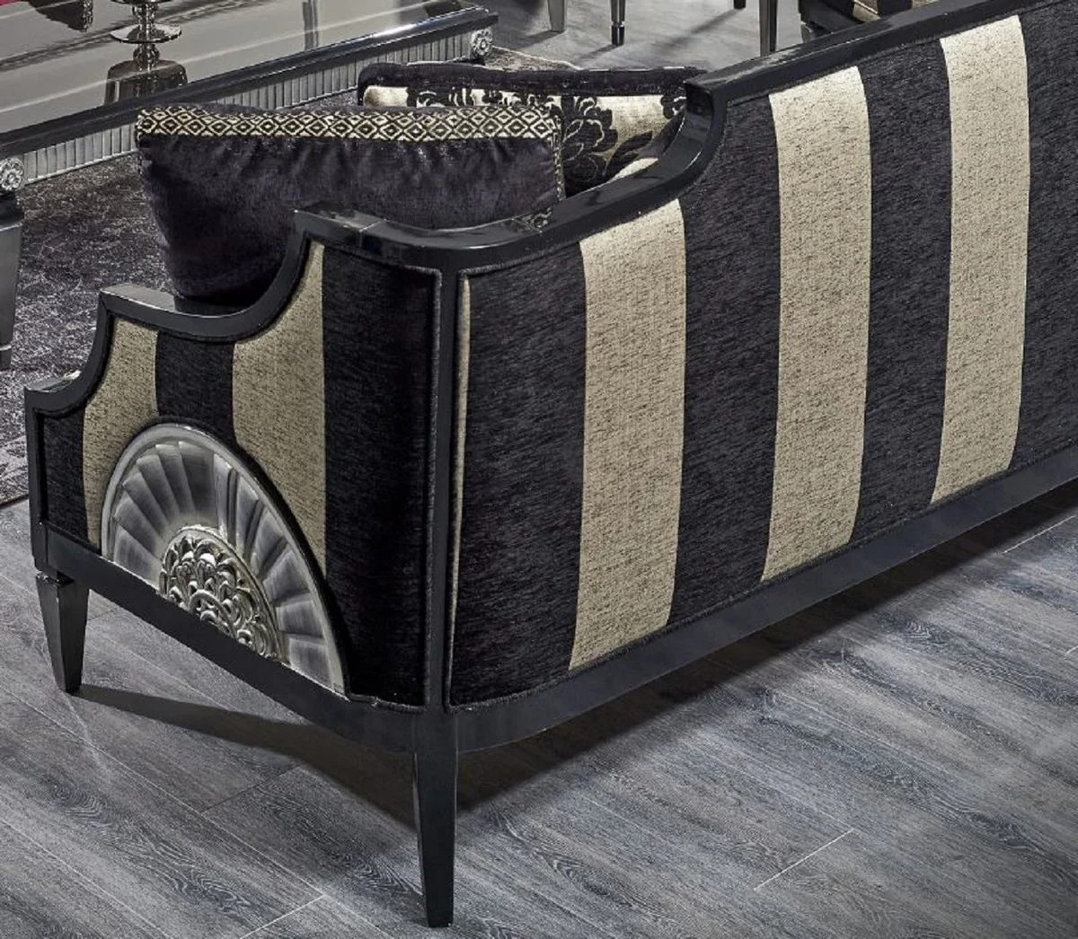Luxury Baroque Living Room Set Black / Gold / Silver - 1 Sofa & 2 Armchairs & 1 Coffee Table & 1 Side Table - Baroque Furniture