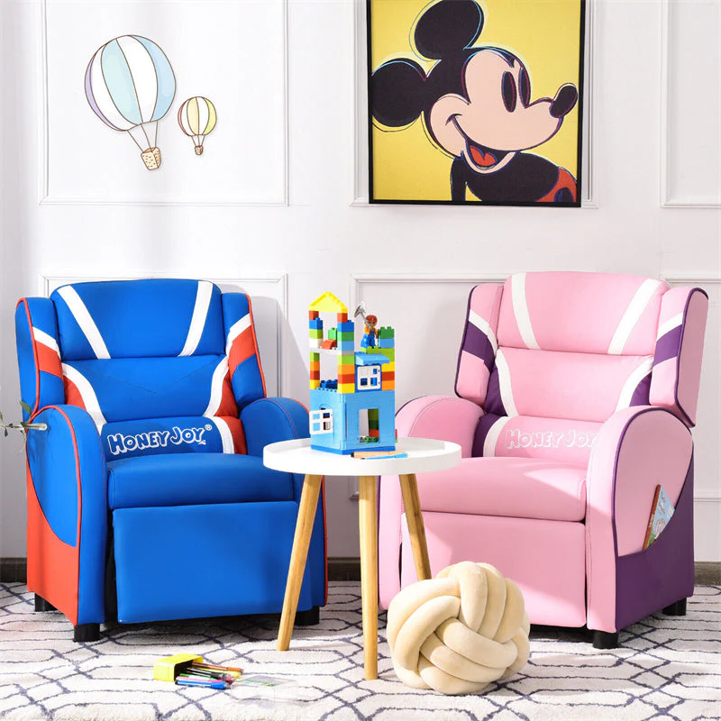Kids Recliner Chair, Adjustable PU Leather Gaming Sofa with Footrest, Lumbar Support & Side Pockets, Ergonomic Children Lounge Armchair