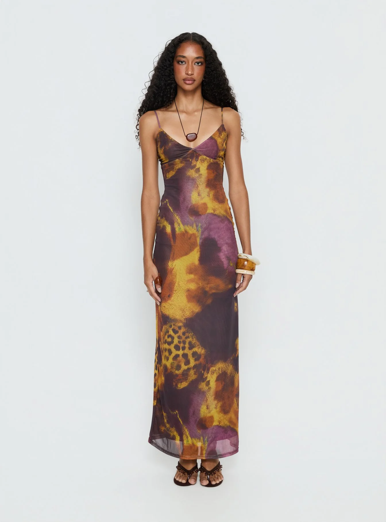 Saphrona V Neck Maxi Dress Leopard Blur