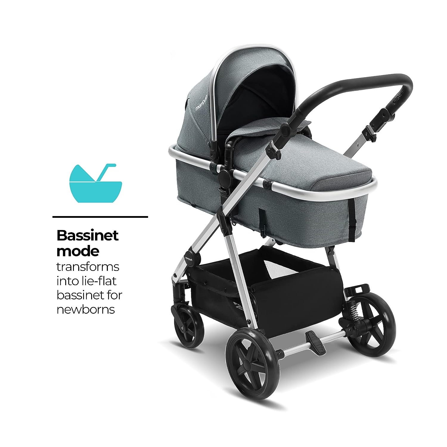 Mompush Meteor 2 Baby Stroller 2-in-1 with Bassinet Mode, Compatible with Major Infant Car Seat, Adapter Included - Stable Bassinet Stroller Combo, Full-Size Baby Strollers for Family Outings