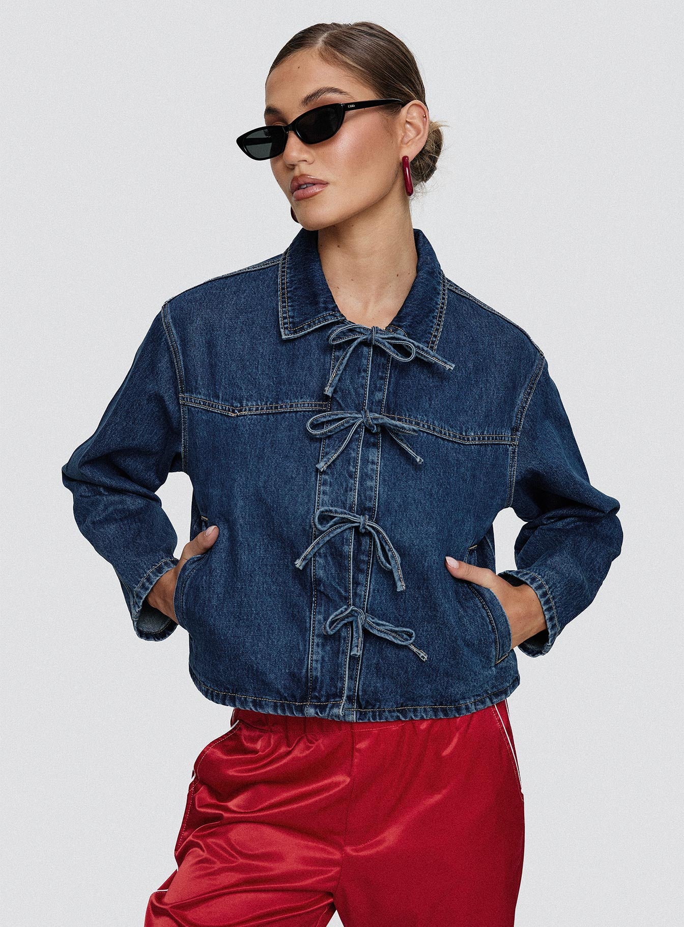 Good On You Bow Detail Jacket Blue Denim