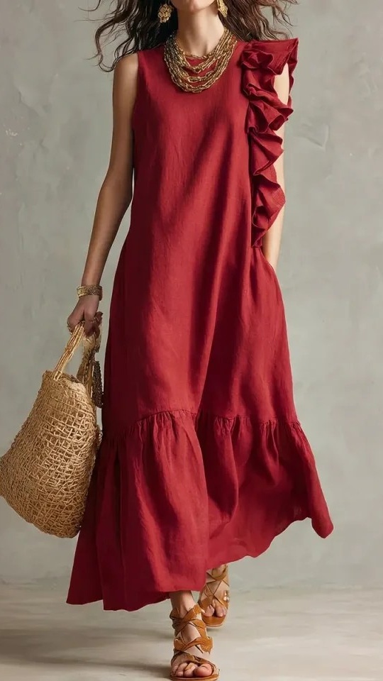 Women's Sleeveless Dress with Asymmetrical Ruffles - Nordfashionstorm - Women's Clothing, Fashion for You - Nordfashionstorm.com