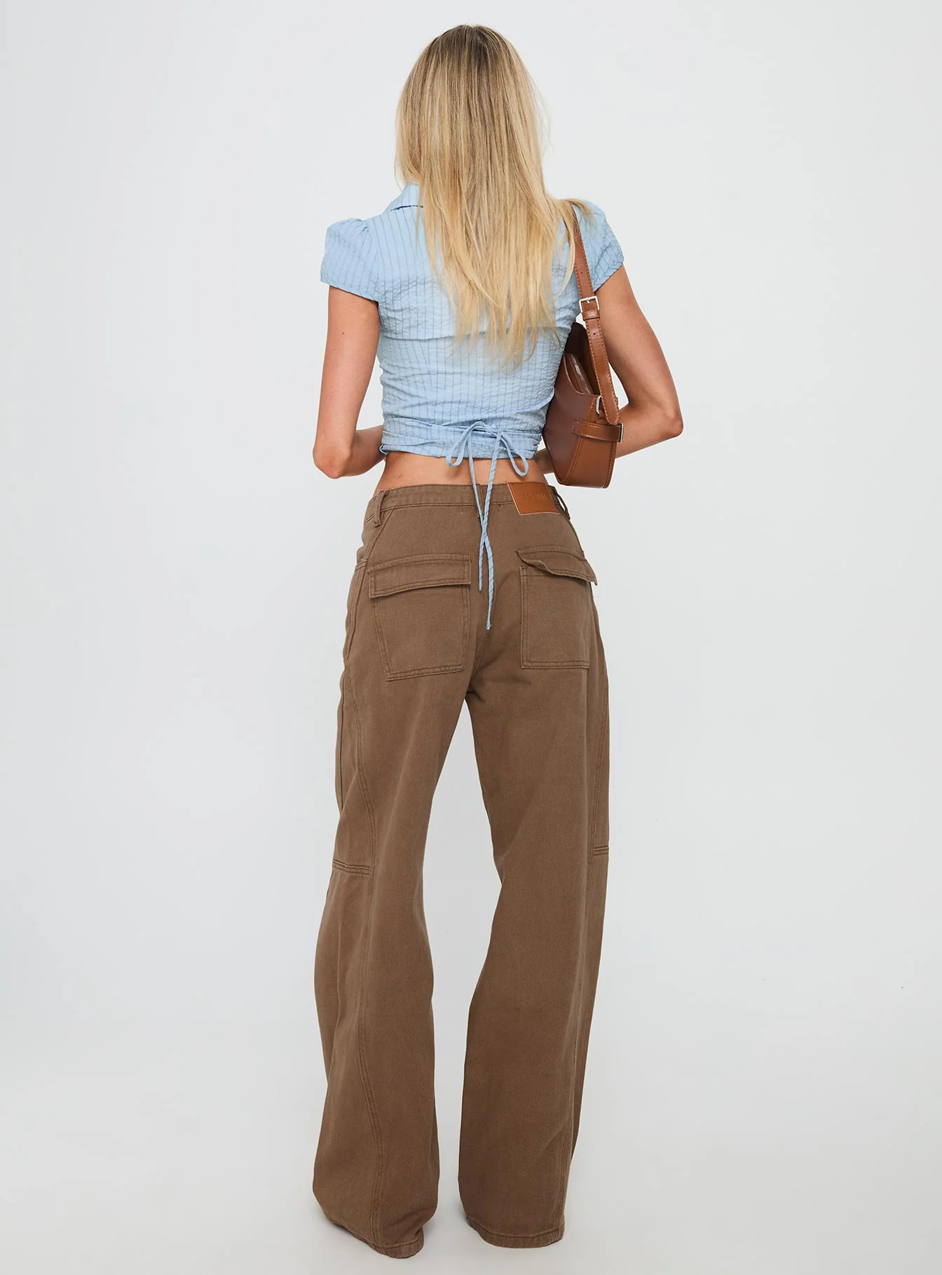 Bruiser Tie Waist Mid Rise Wide Leg Jeans Brown