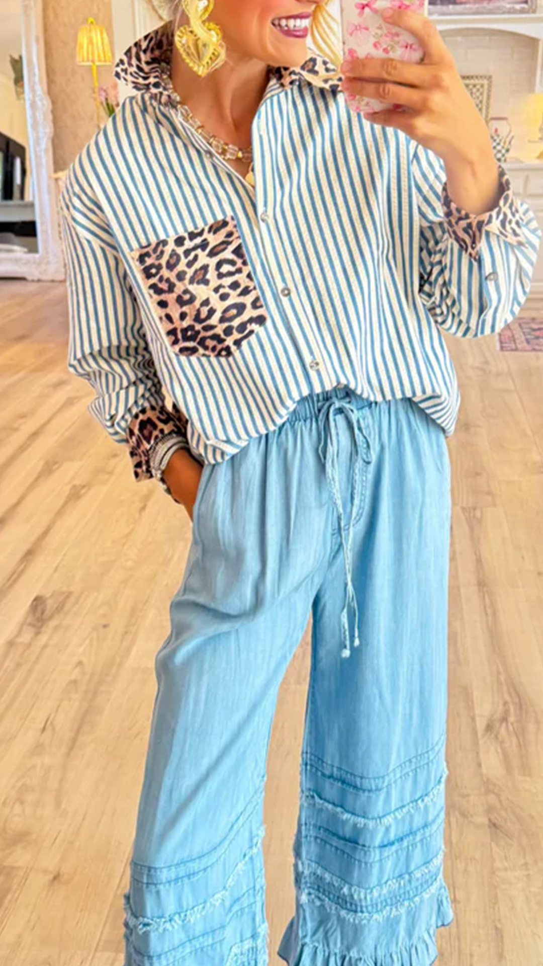 Women's  Leopard Patchwork Striped Loose Long Sleeve Shirt - Nordfashionstorm - Women's Clothing, Fashion for You - Nordfashionstorm.com