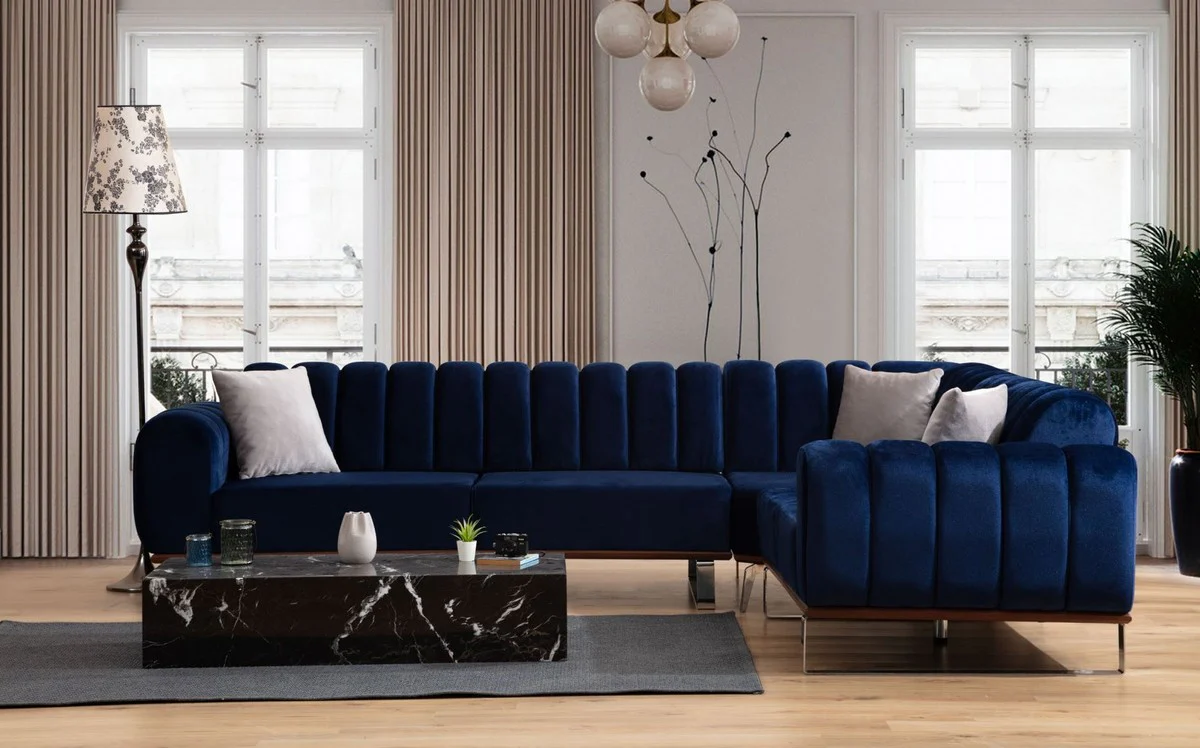Luxury corner sofa with adjustable backrests blue / brown / silver 320 x 180 x H. 80 cm - living room sofa - living room furniture - luxury furniture - luxury furnishings