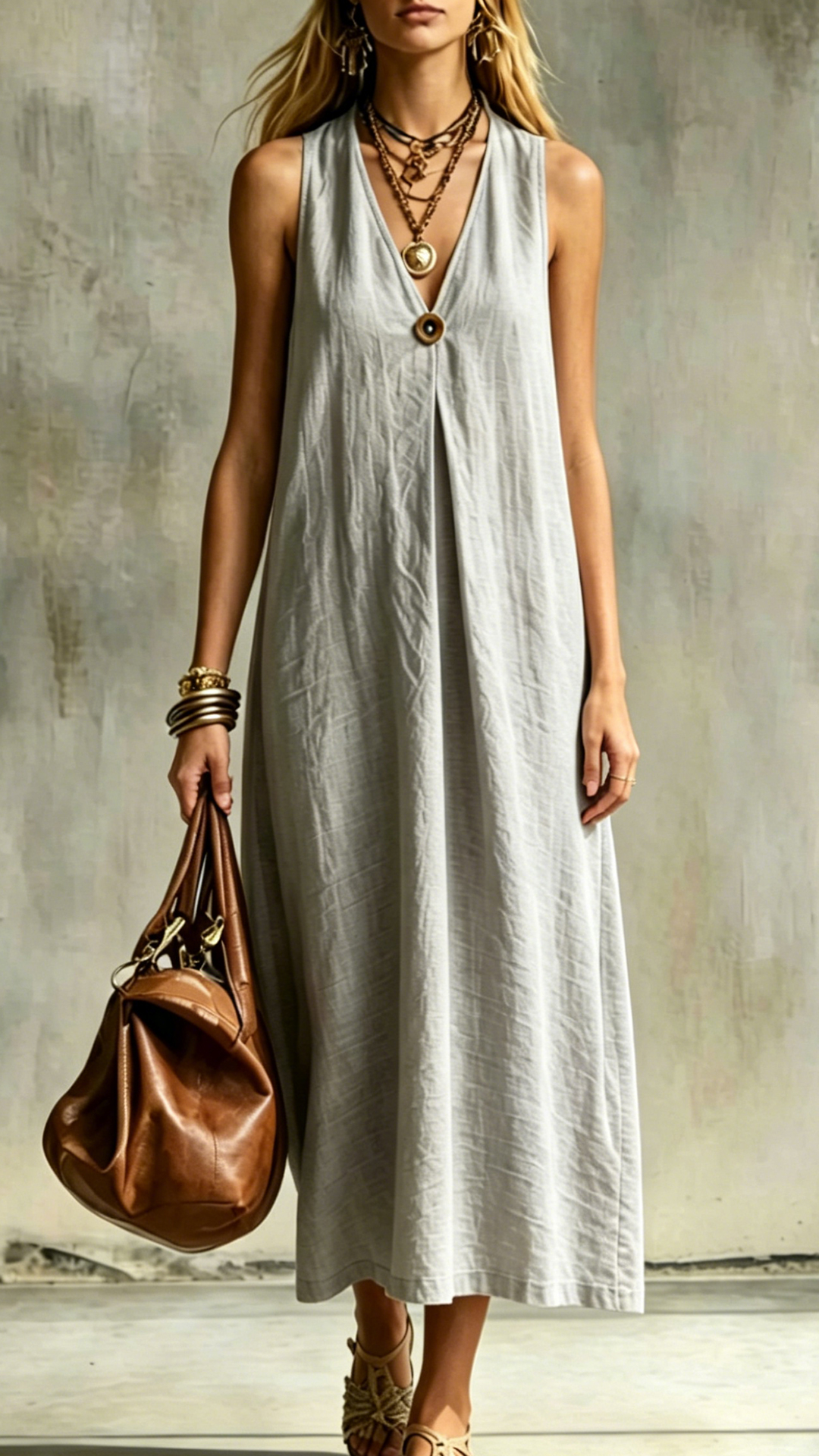 Women's Cotton-Blend V-Neck Loose Sleeveless Dress - Nordfashionstorm - Women's Clothing, Fashion for You - Nordfashionstorm.com