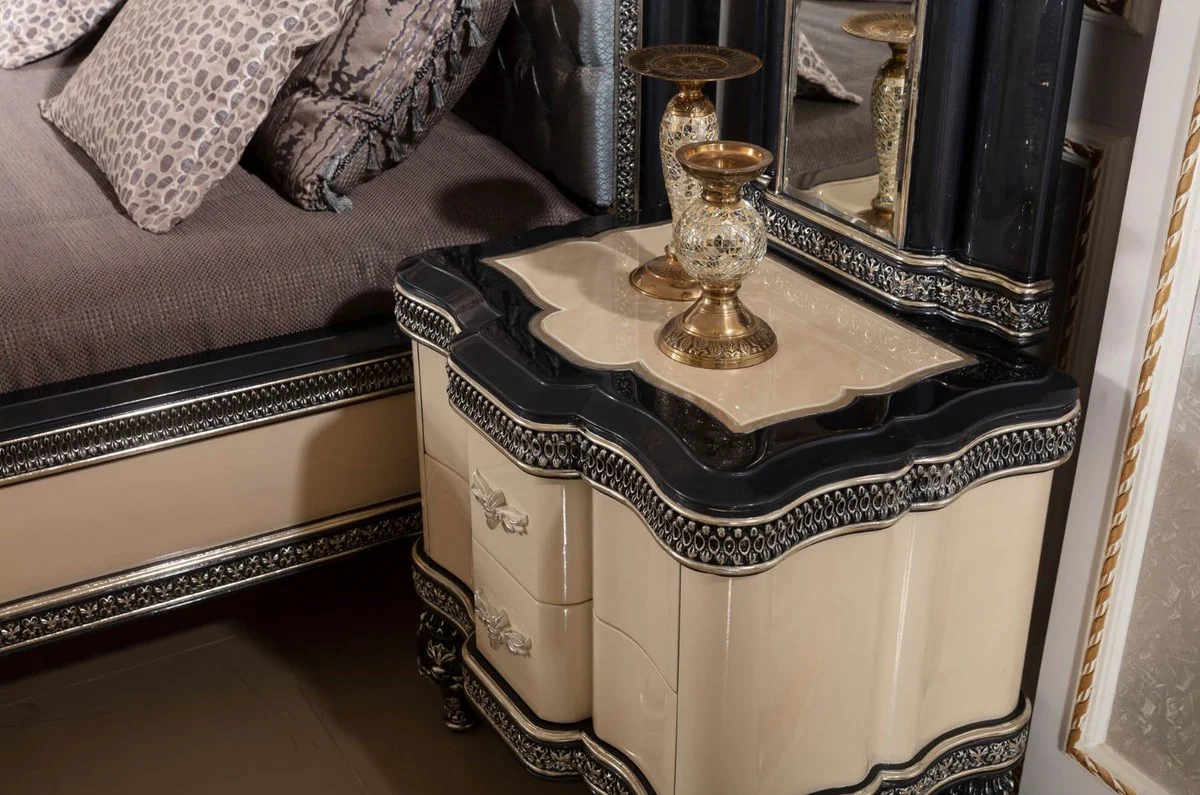 Luxury baroque night dresser beige / black / gold - magnificent baroque style bedside table with 2 drawers - luxury bedroom furniture in baroque style - baroque furniture - baroque interior
