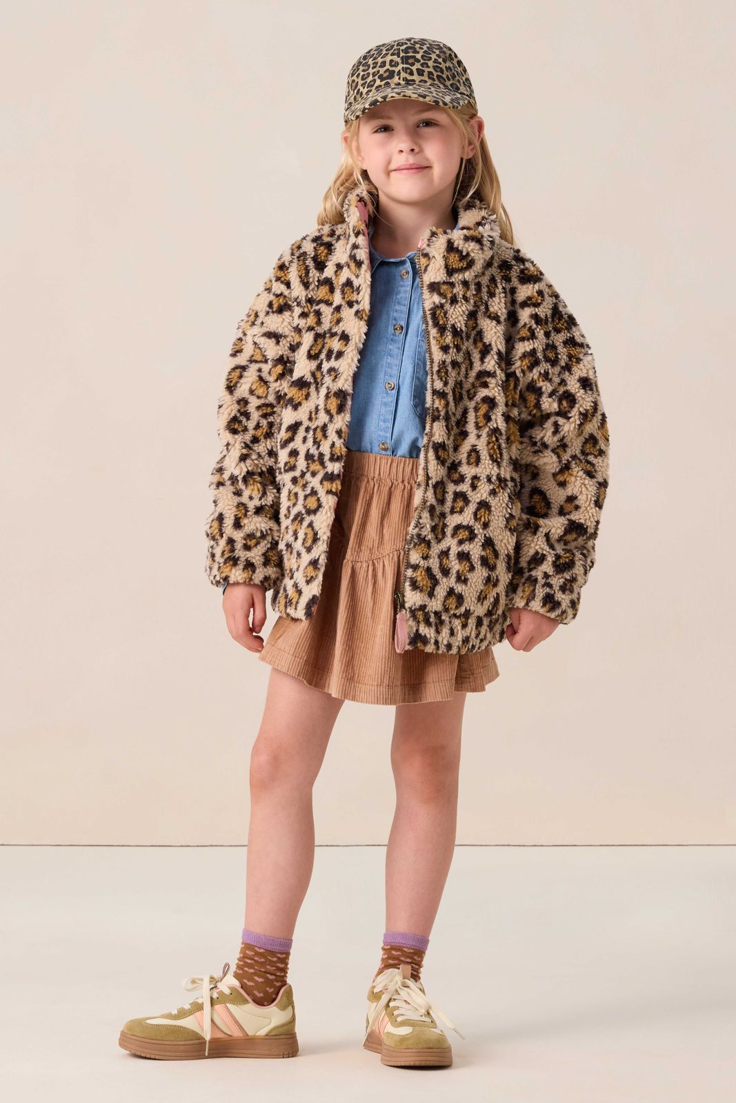 Bruine teddy jas met leopard print