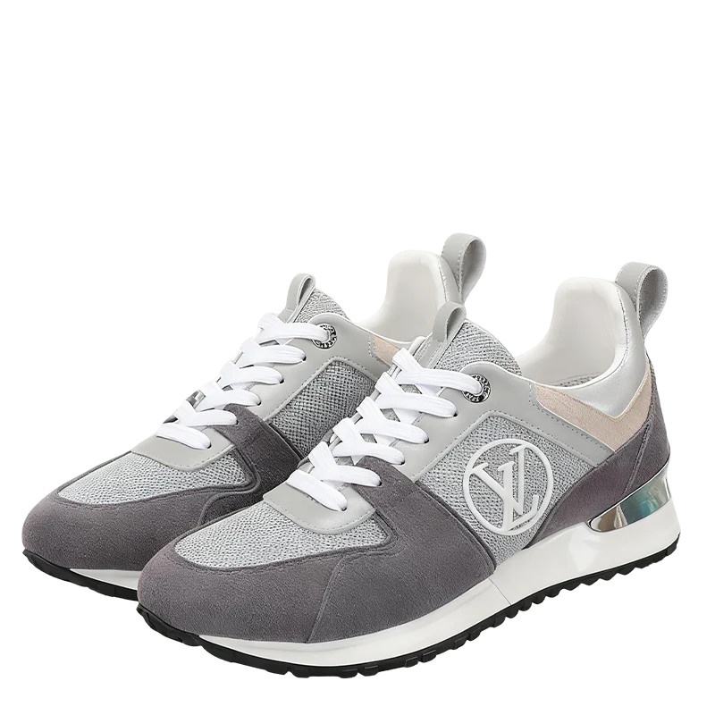 Louis Vuitton Women's Grey Mesh and Suede Sneakers with Iconic Logo - Sneaker Replica Workshop