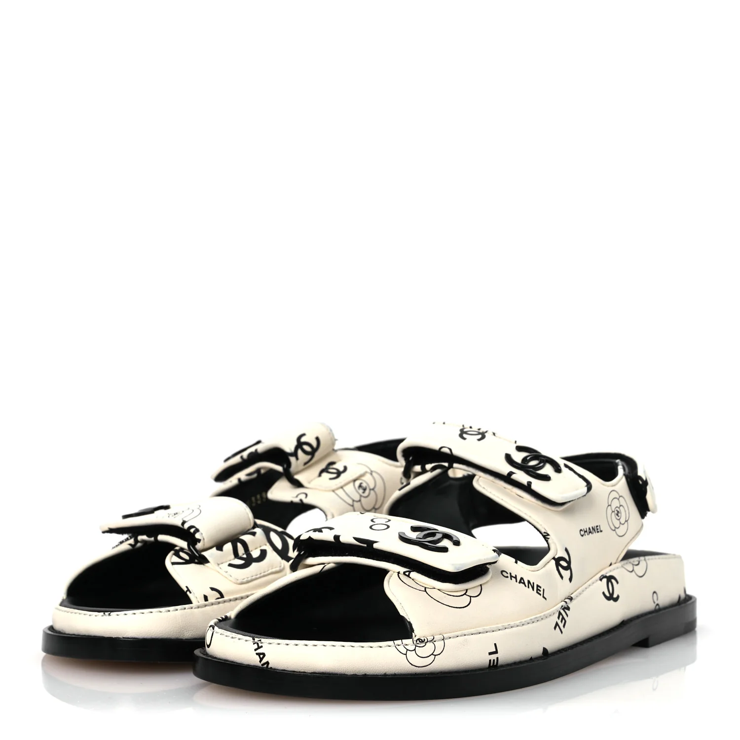 Lambskin Printed CC Velcro Dad Sandals 37.5 White Black - Top Club