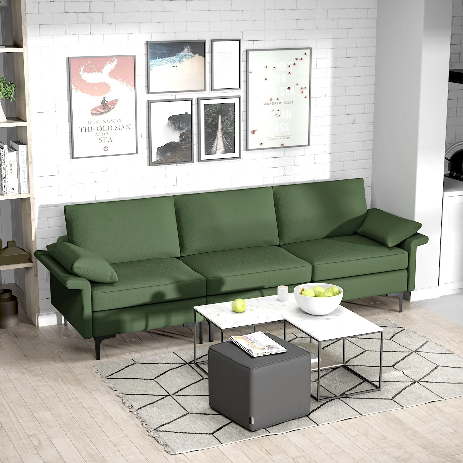 BEFOUNDLOVELY 100.5 Inch Large Sectional Sofa, 3 Seat Couch with 3-Hole Outlet & 2 USB Ports