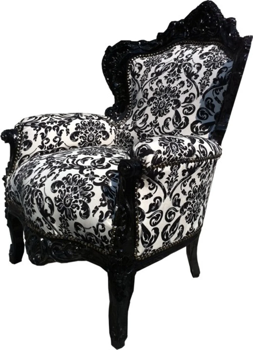 Baroque armchair King black / white 85 x 85 x H. 120 cm - armchair in antique style