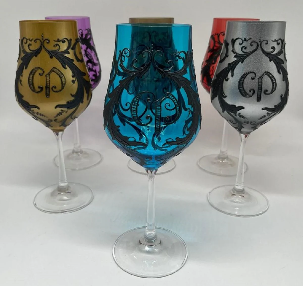 Luxury Baroque Wine Glass Set Colorful / Black - Handmade Wine Glasses