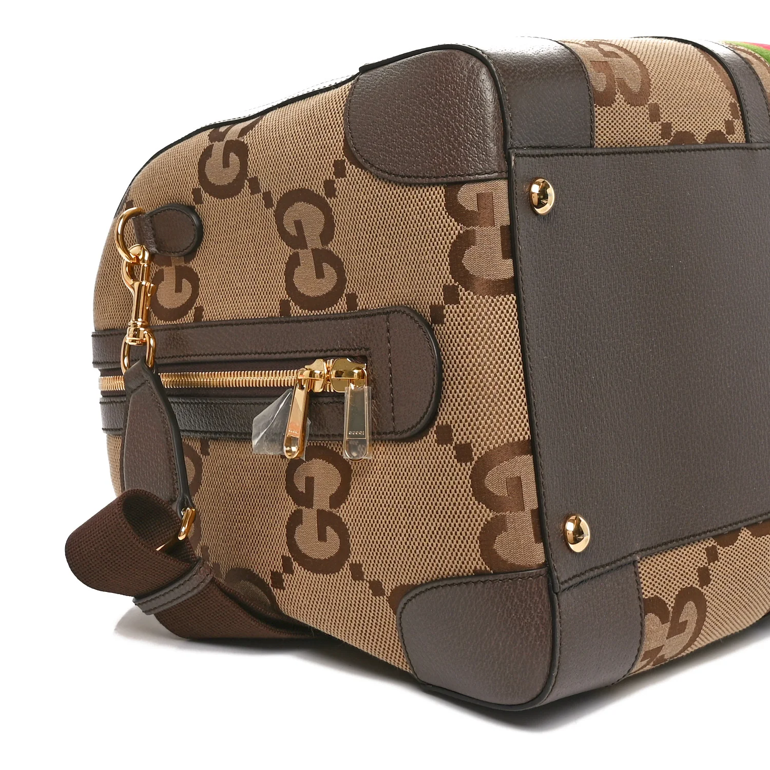 Monogram Jumbo GG Textured Dollar Calfskin Web Large Duffle Bag Camel Ebony - Top Club