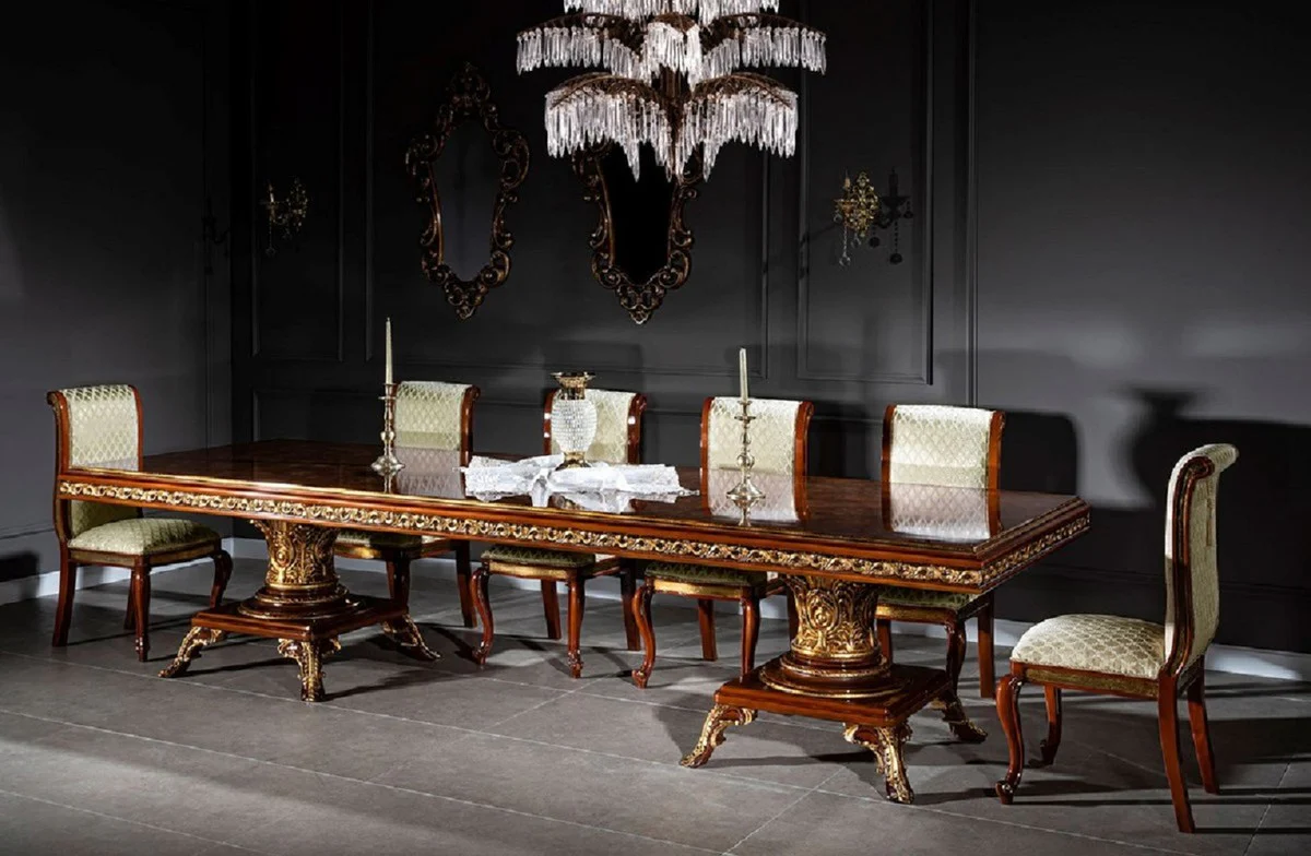 Luxury Baroque Dining Room Chair Gold Pattern / Brown / Antique Gold H. 105 cm