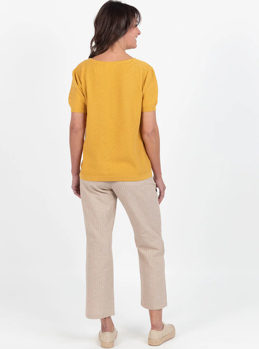 Pull femme manches courtes coton jaune safran