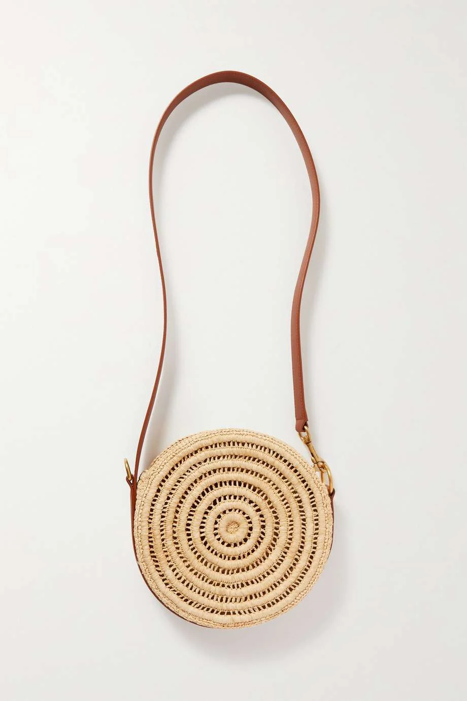 SAINT LAURENT Cassandre Round leather-trimmed raffia shoulder bag - Top Club